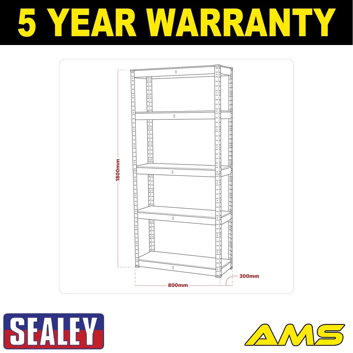 Sealey Racking Unit with 5 Shelves 150kg Capacity Per Level AP6150