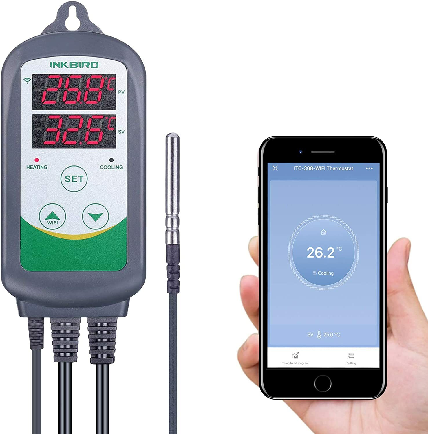 Inkbird ITC-308 WiFi Digital Thermostat Pre-Wired Temperature Controller Brewing