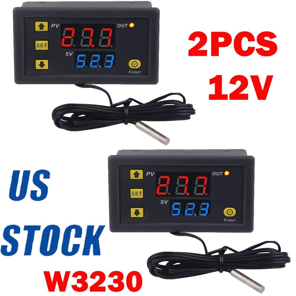2X W3230 DC12V K-type Sensors Thermocouple Digital Temperature Controllers USA