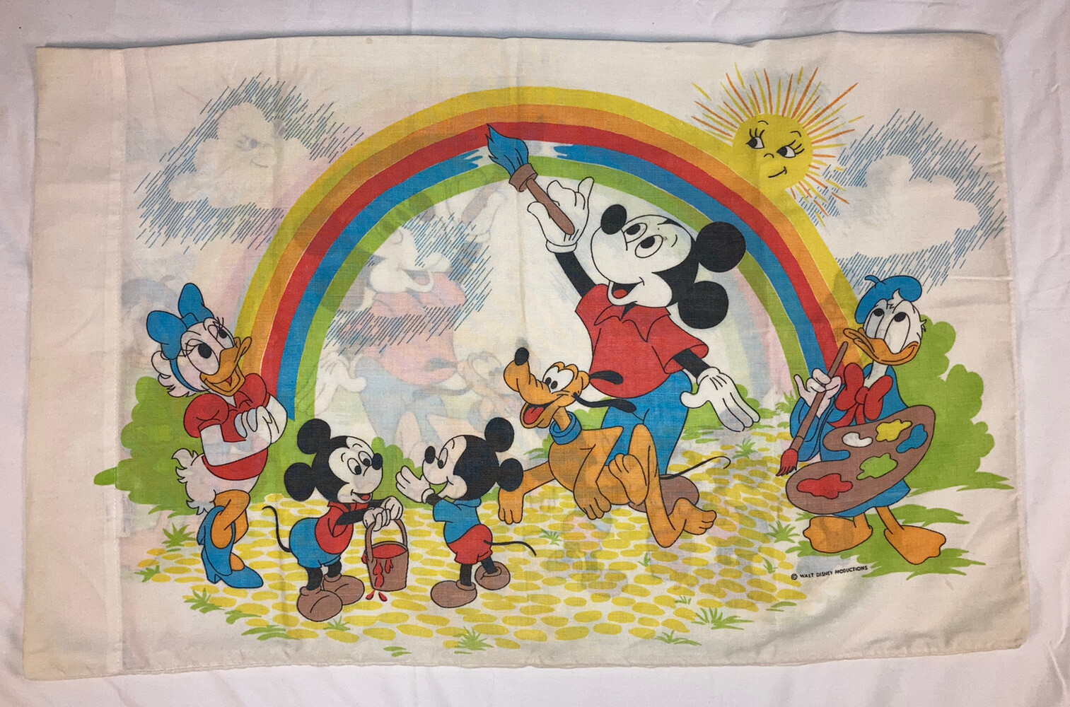 VTG Disney Mickey Mouse & Gang Painting a Rainbow Pillowcase by Pacific