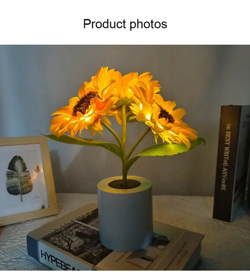3 LED Night Light Rechargeable Sunflower Lights Interior Lighting Bedroom