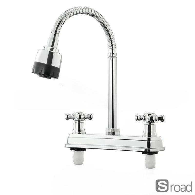 Dual Handle Kitchen Faucet 360° Swivel Spout 2 Spray Modes Deck Mounted
