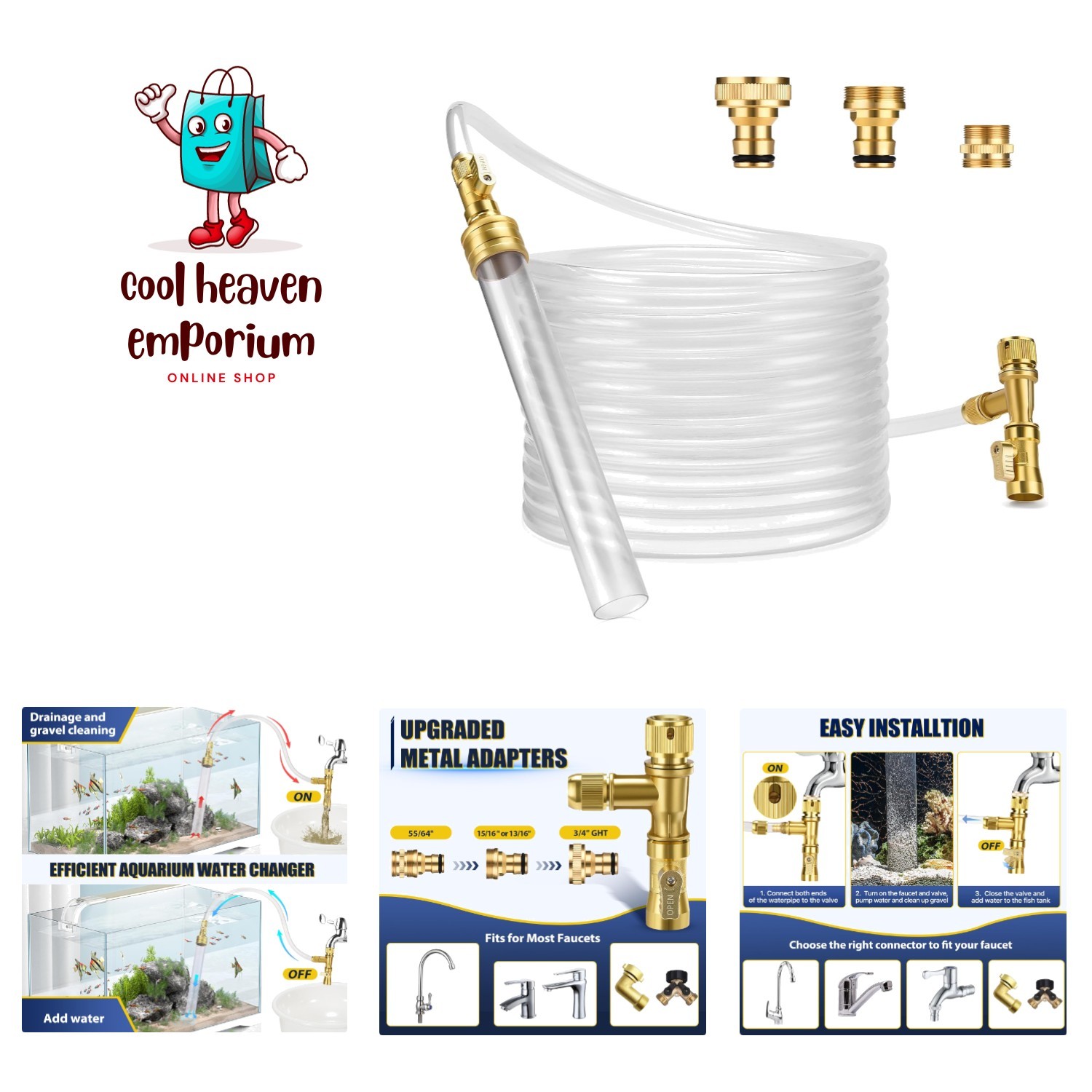 Gravel Vacuum for Aquarium Water Changer Fish Tank Cleaning Tools, Siphon Uni...