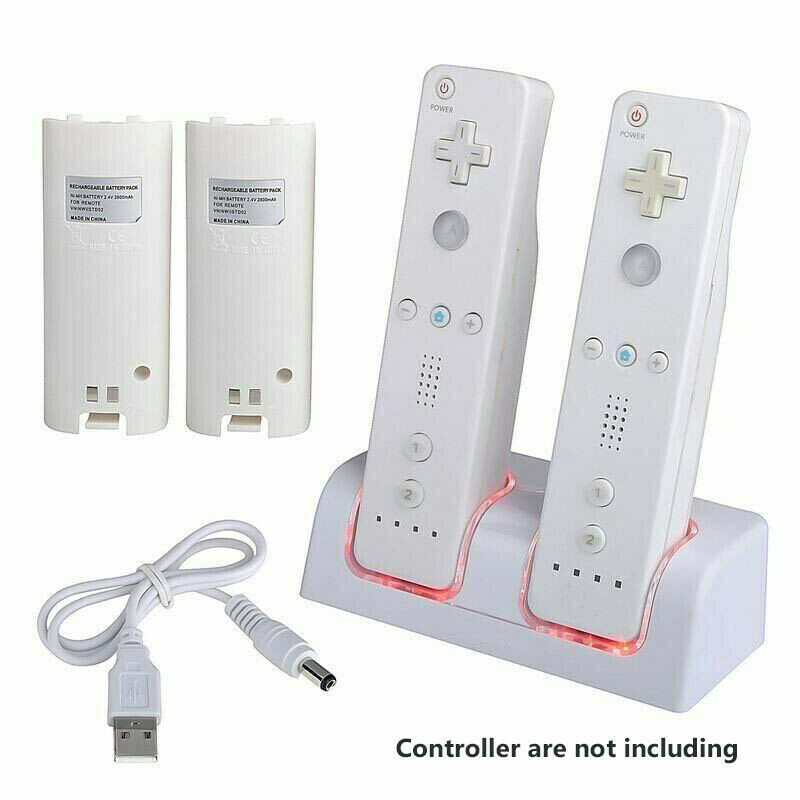 2-in-1 Charger Dock with 2 Batteries & USB Cable for Wii U Remote