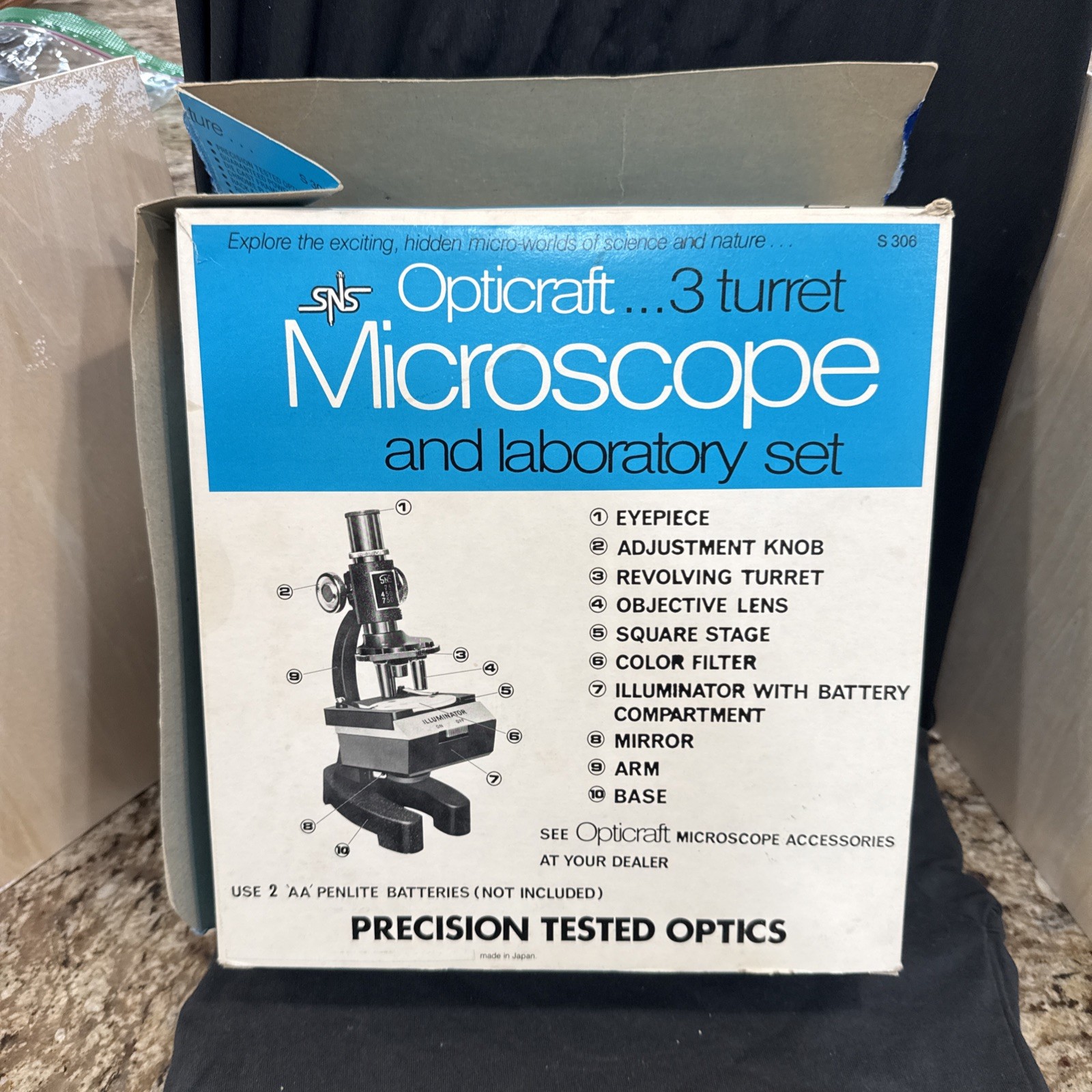 Vintage 1976 Opticraft 3 Turret Microscope And Laboratory Set