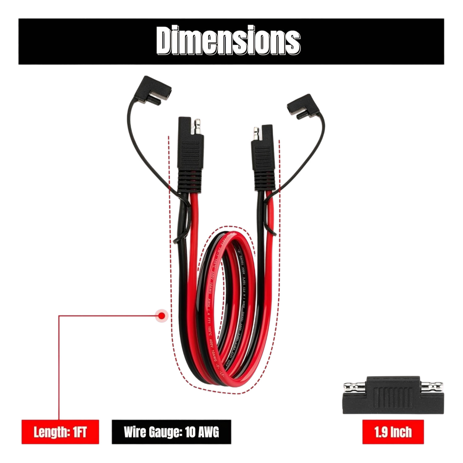 SAE 10AWG Extension Cable 1FT with Polarity Reverse for Solar Panel RV,2 Pcs