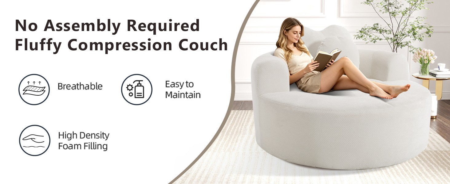Round Sofa Bed with Memory Foam Sectional Couches for Living Room, Cloud Couch