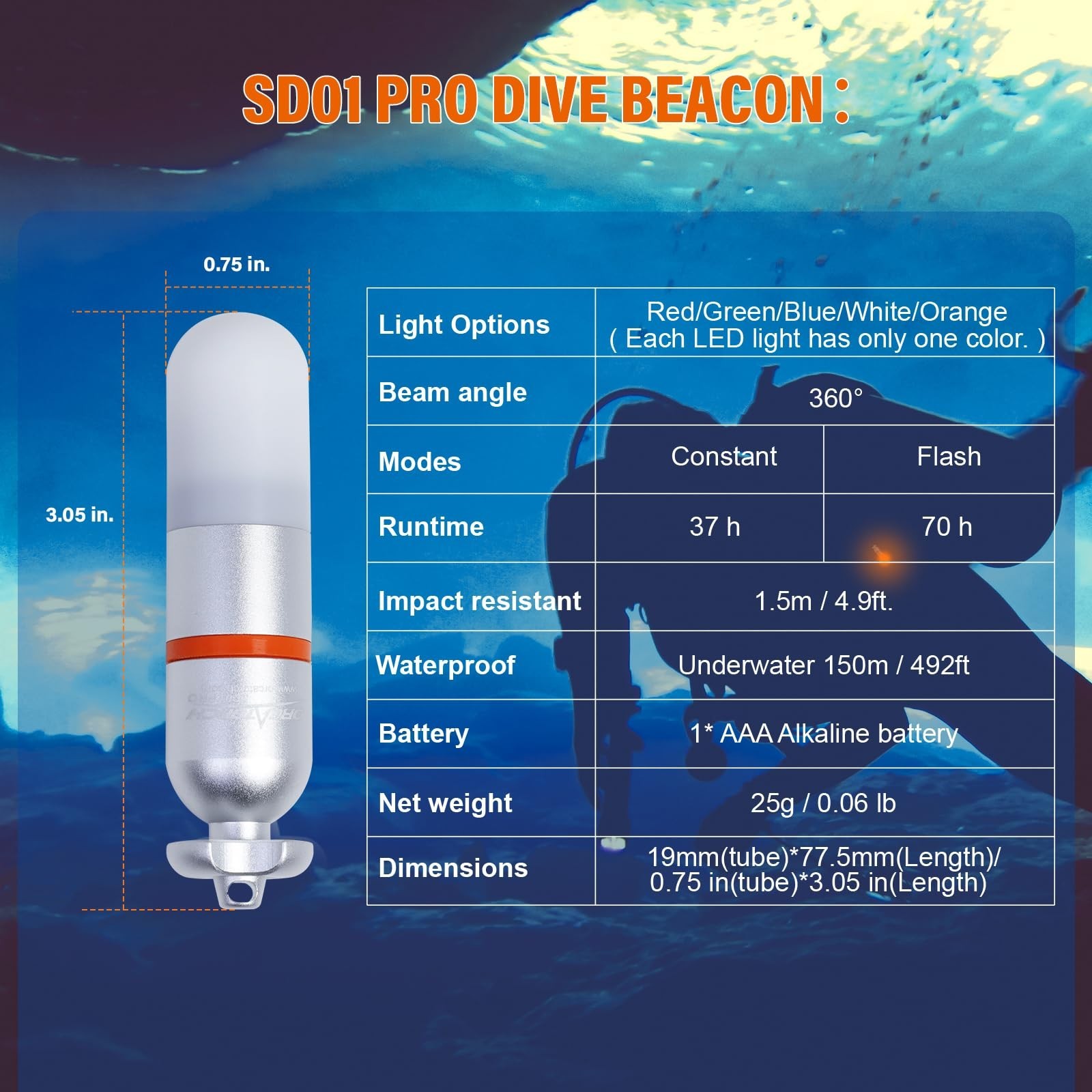 ORCATORCH SD01PRO Upgraded Bright Dive Signal Light, Submersible Beacon Mini ...