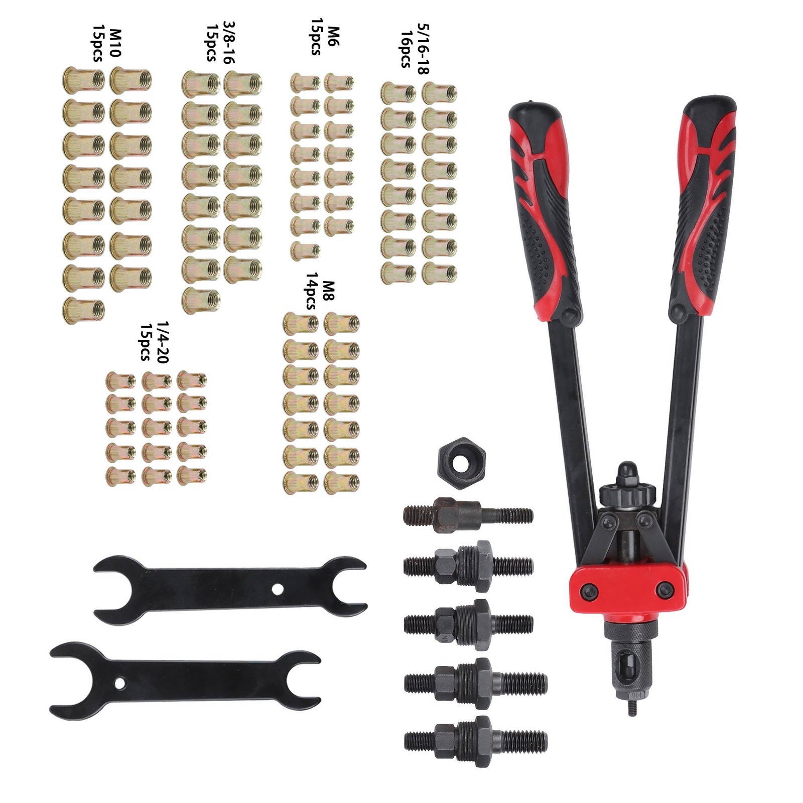 LABLT Hand Riveter 14" rivet nut tool with 6 mandrels Total 90Pcs Rivet Nuts