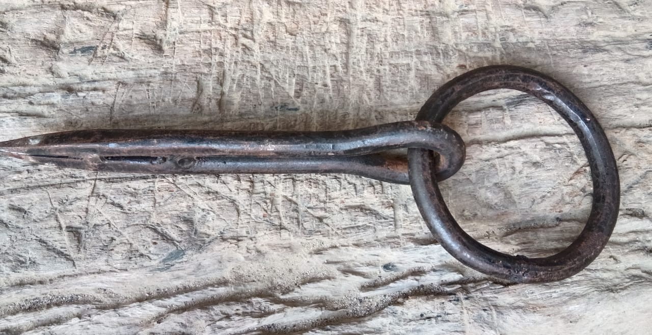 Antique Hook Wrought Tethering Ring on Pin Blacksmith Hardware Hook