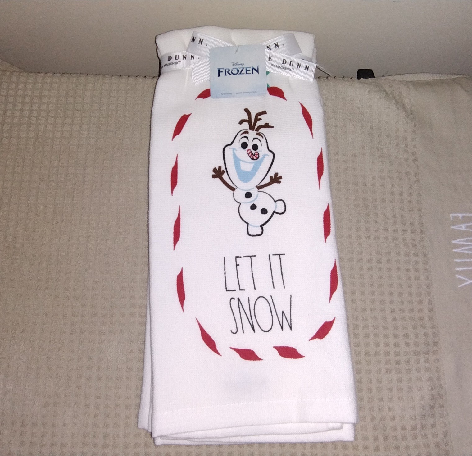 Rae Dunn Disney's Frozen Olaf " Let It Snow"  Set of 2 Kitchen Tea Towels