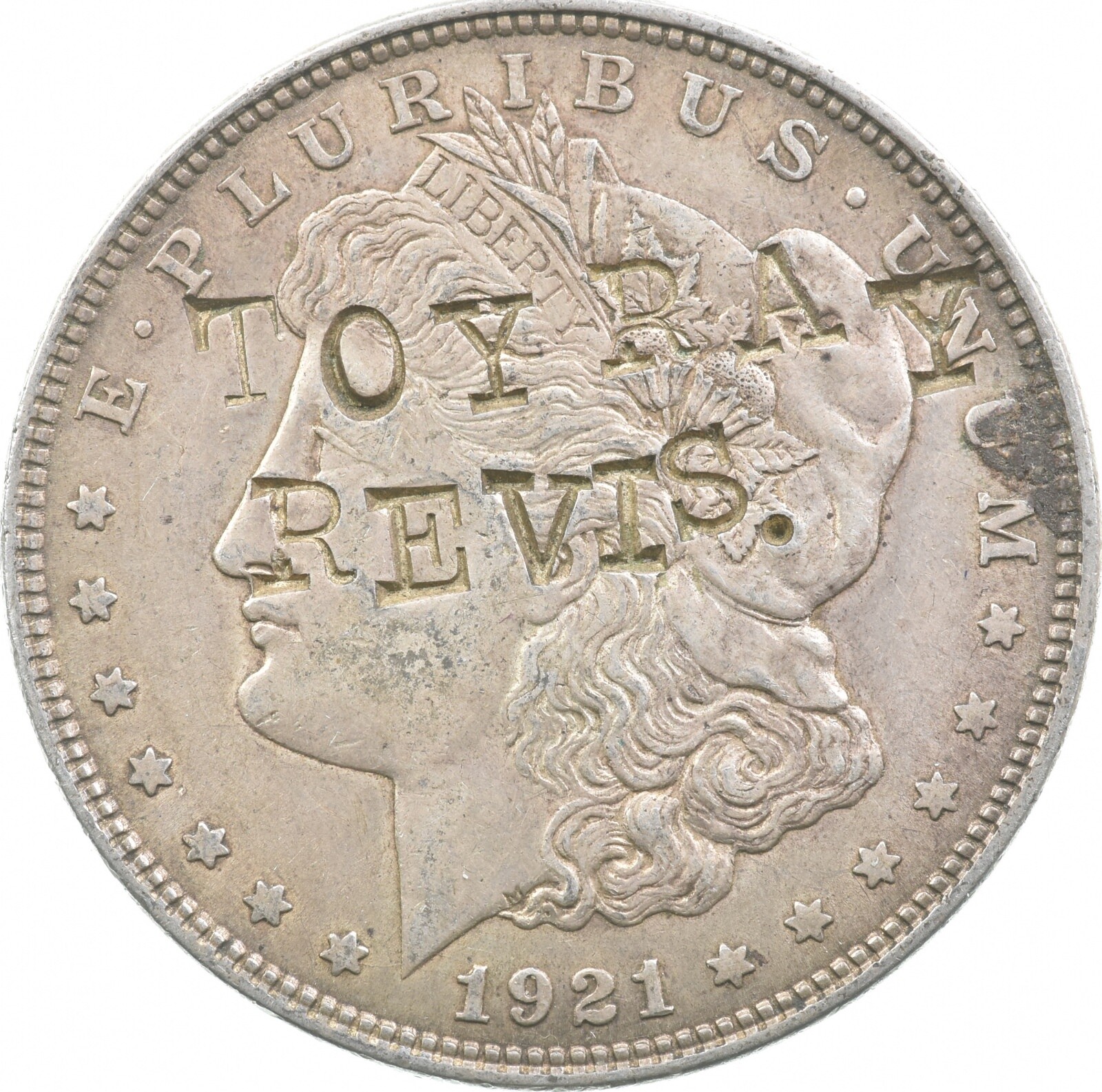 1921 Morgan Silver Dollar "Toy Ray Revis" Chopmarked *2822