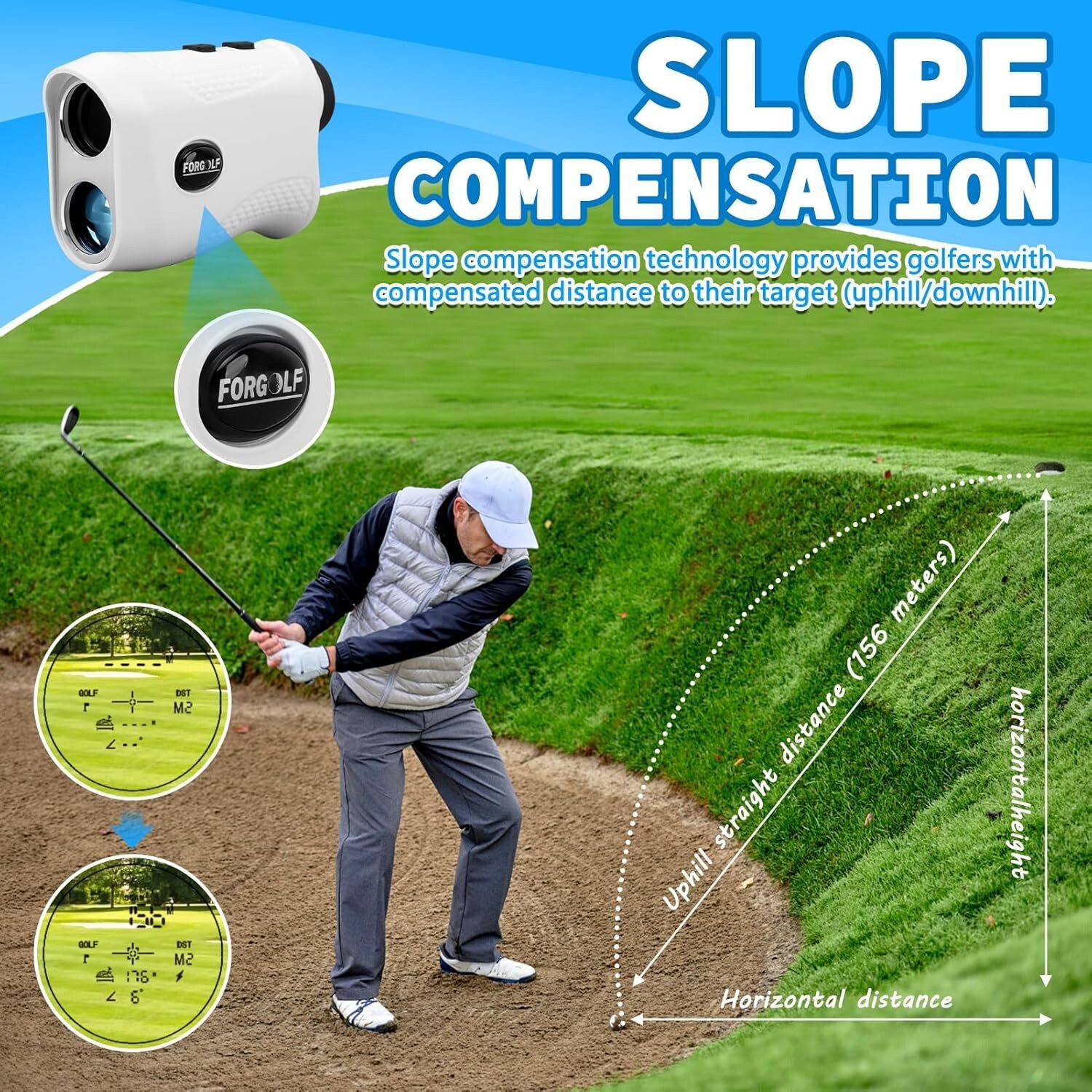 Golf Range Finder 1200 Yard Distance 7X Magnification Flag Pole Lock Vibration