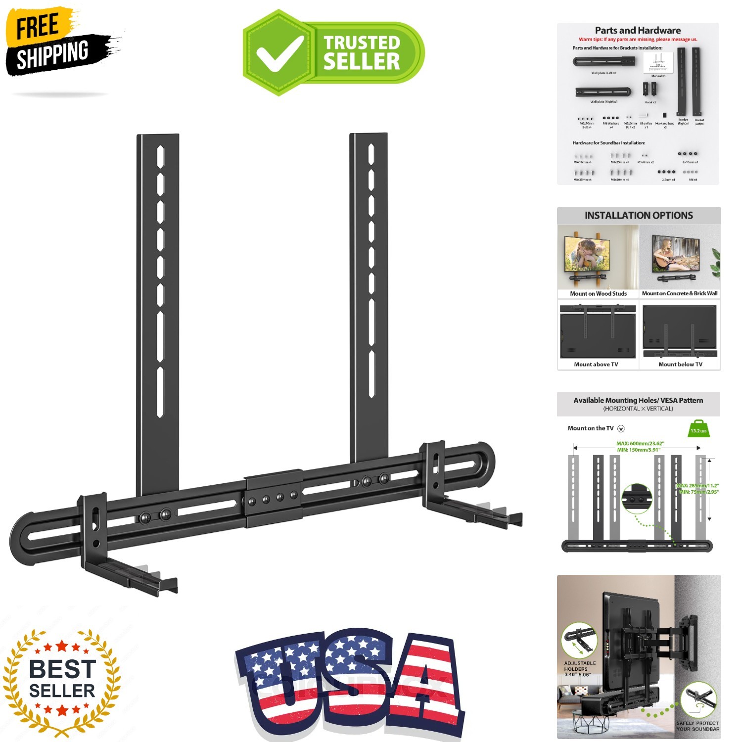 Universal Soundbar Mount, Sound Bar TV Bracket for Soundbar with Speaker, Fit...