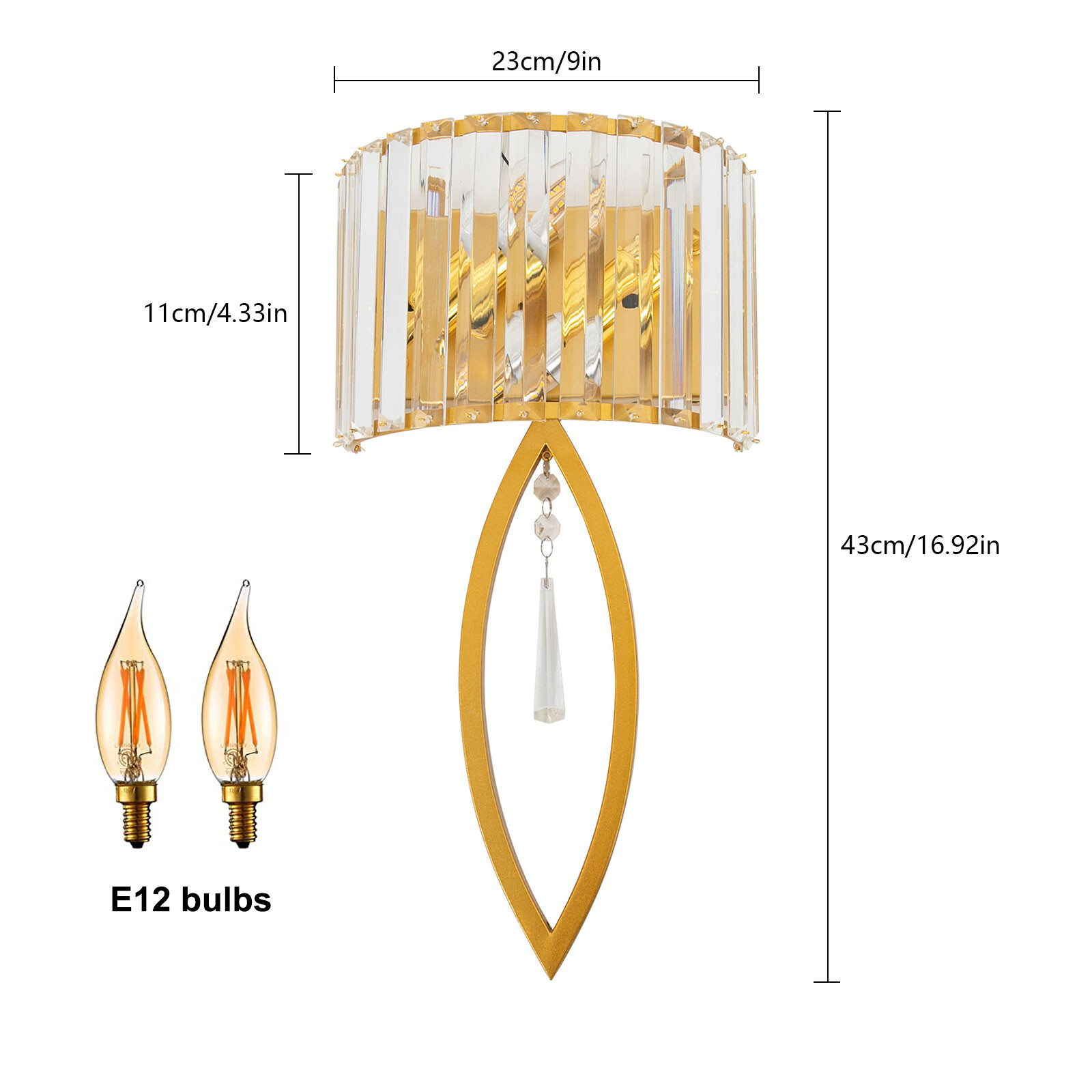 Crystal Wall Lamp, Lamp Living Room Bedside Corridor Wall Lamp, Retro Gold, 110V