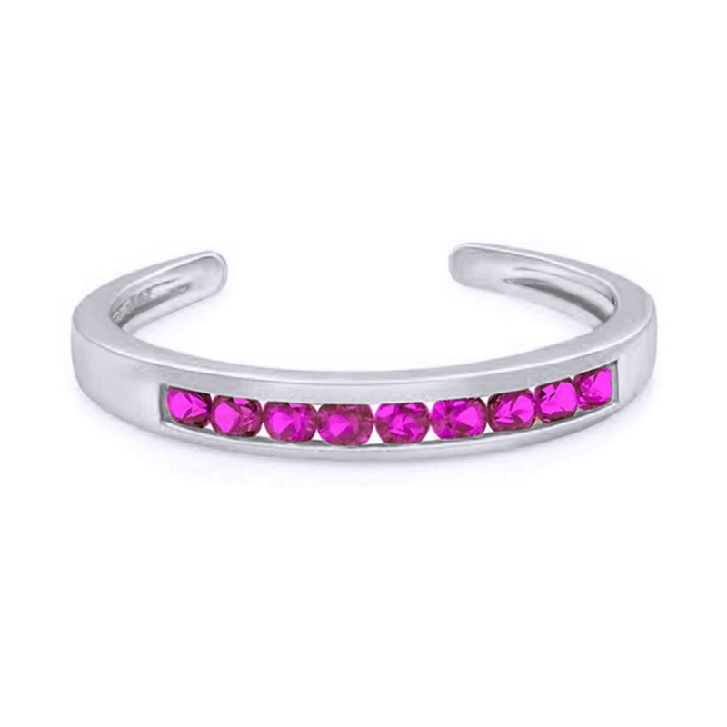 Simulated Diamond Ruby Channel Set 14k Gold Plated Silver Adjustable Toe Ring