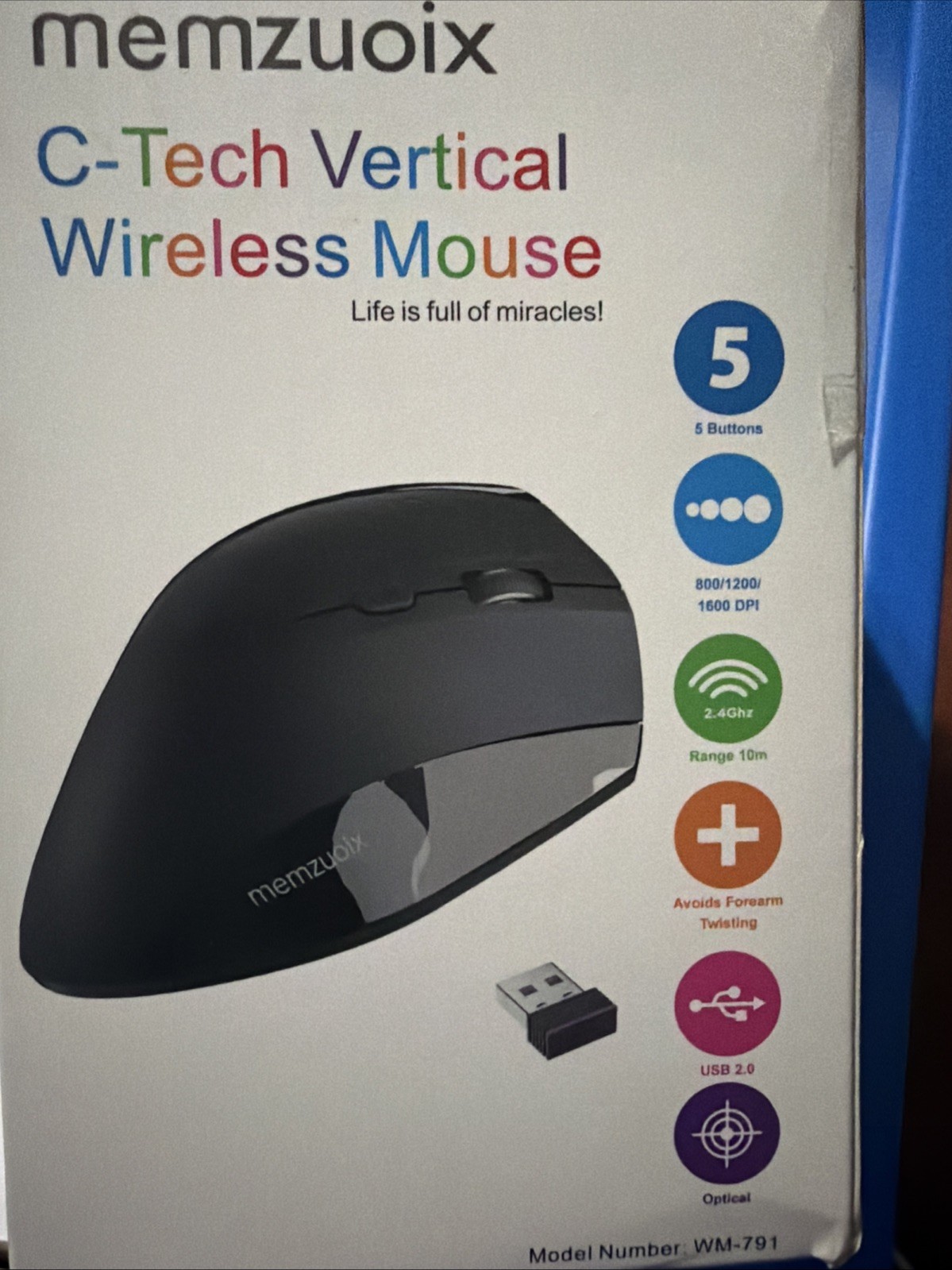 Memzuoix C-tech Vertical Wireless Mouse - Black