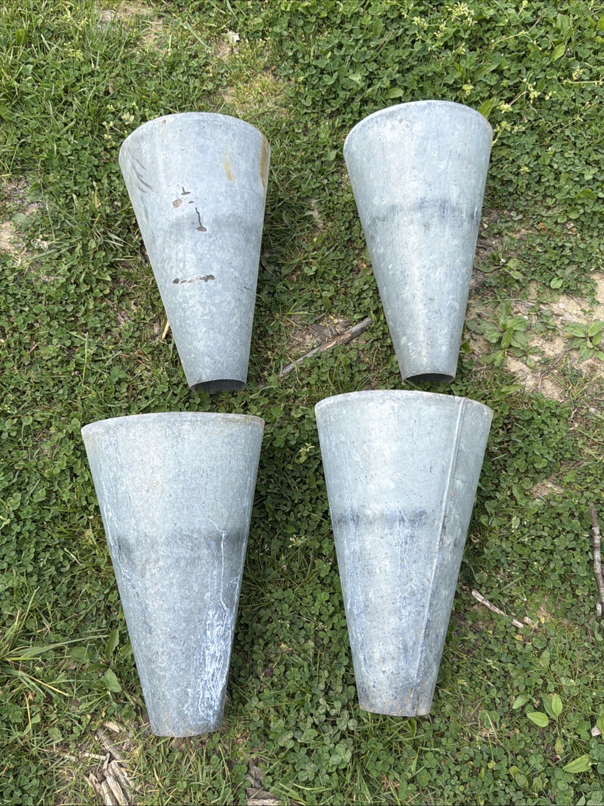 (4) Antique Metal Poultry Duck Chicken Killing Cone Funnel Country Farm Kill LOT