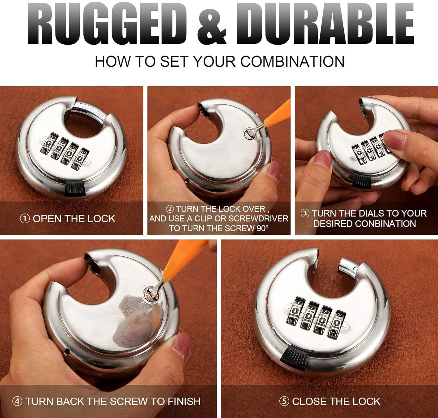 round Combination Lock, Uncuttable Combination Disc Padlock, 3/8 Inch ...