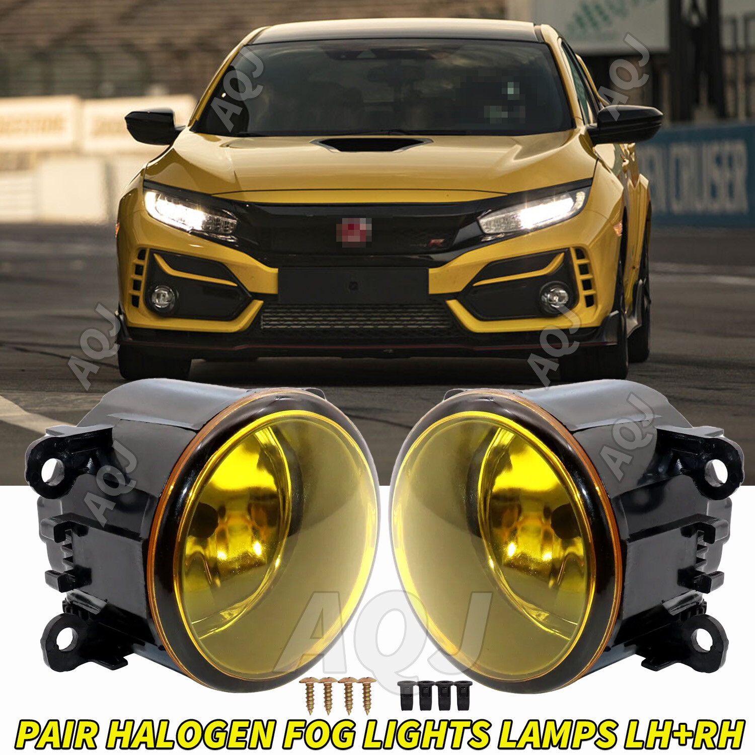Pair yellow Fog Light Driving Fit 2016 2017 2018 2019 2020 2021 Honda Civic