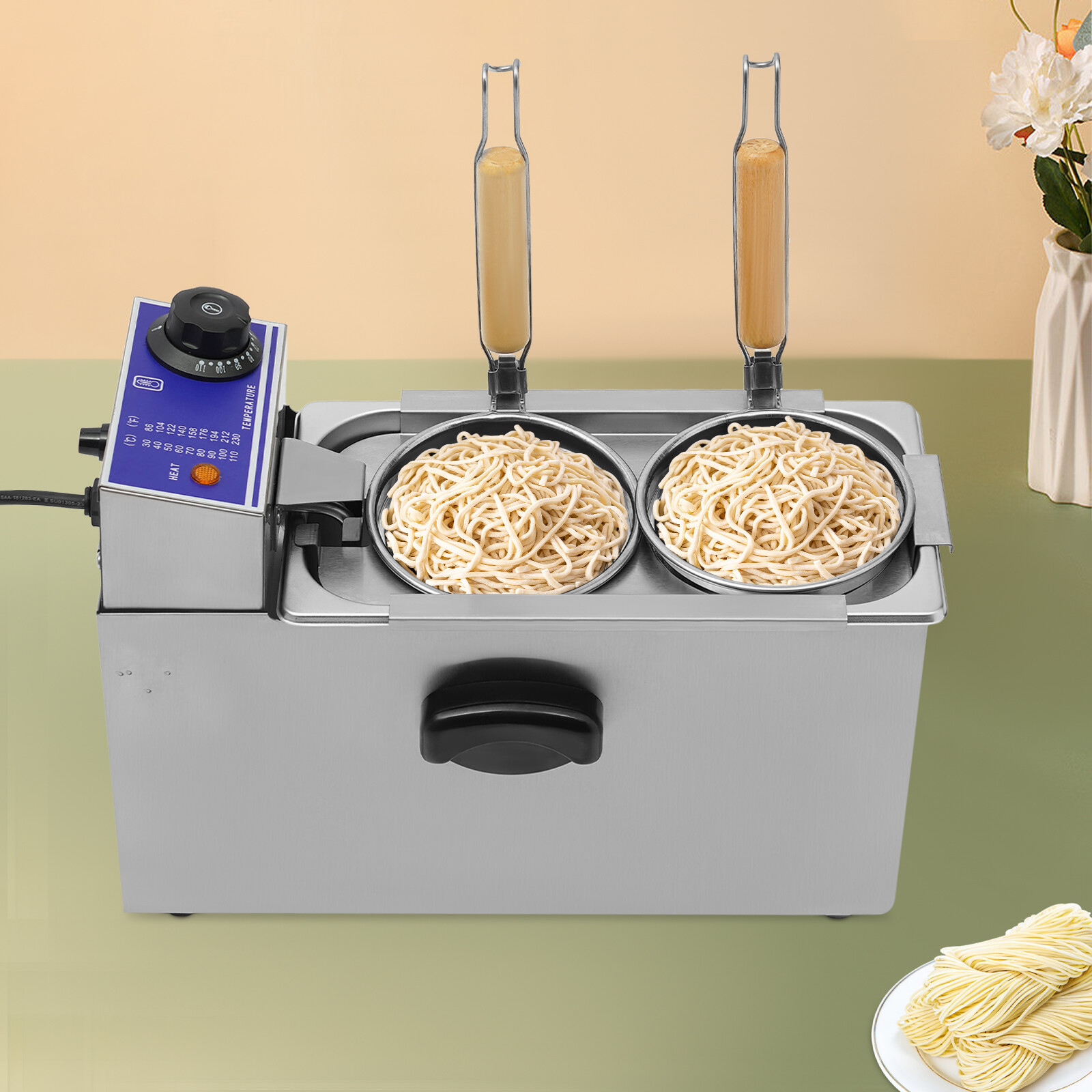 2 Holes Noodles Cooker Machine Electric Pasta Cooking Machine Pasta Maker Silver