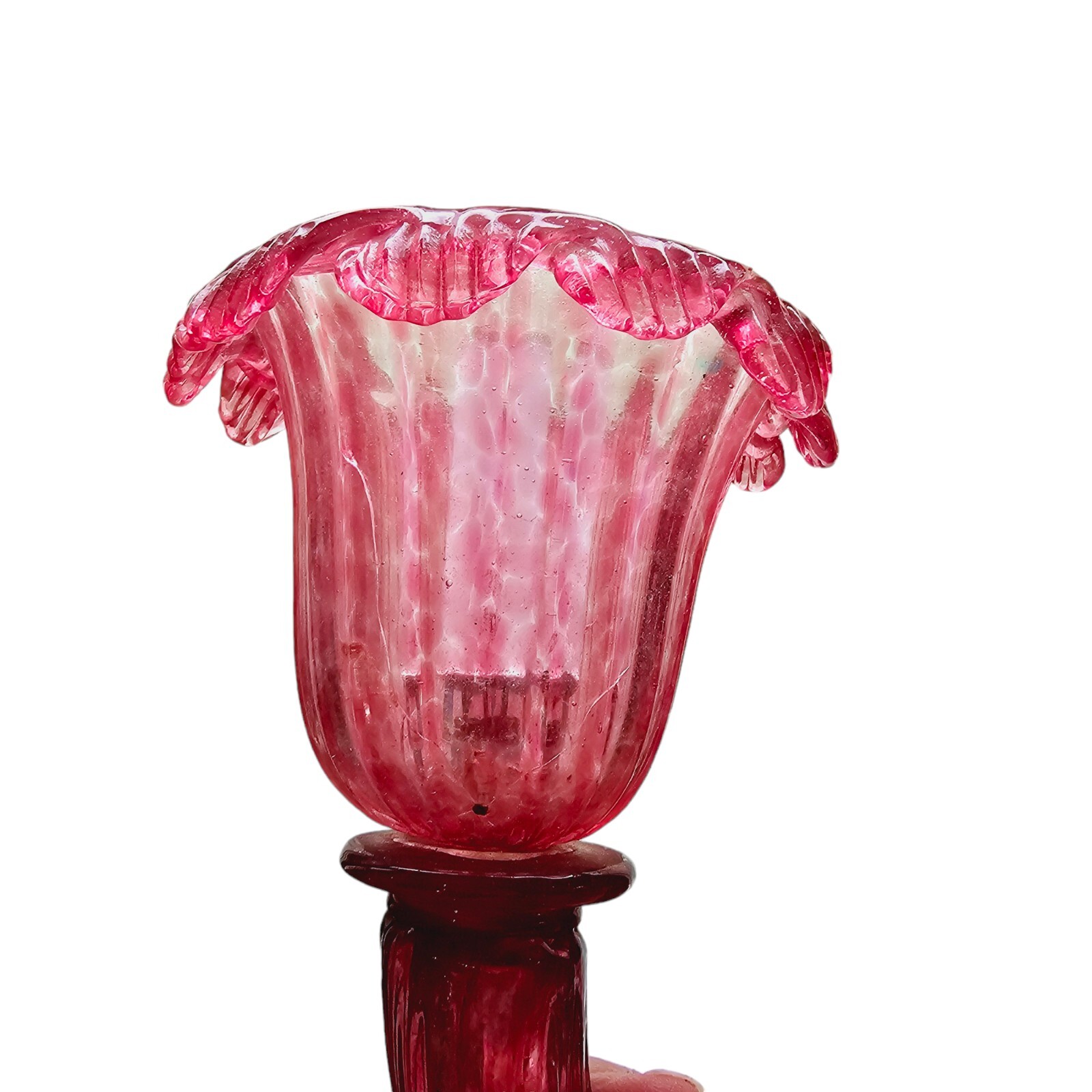 Venetian Cranberry Chandelier Part Arm Shade Pink Glass Curved Leaf Ribbed #4
