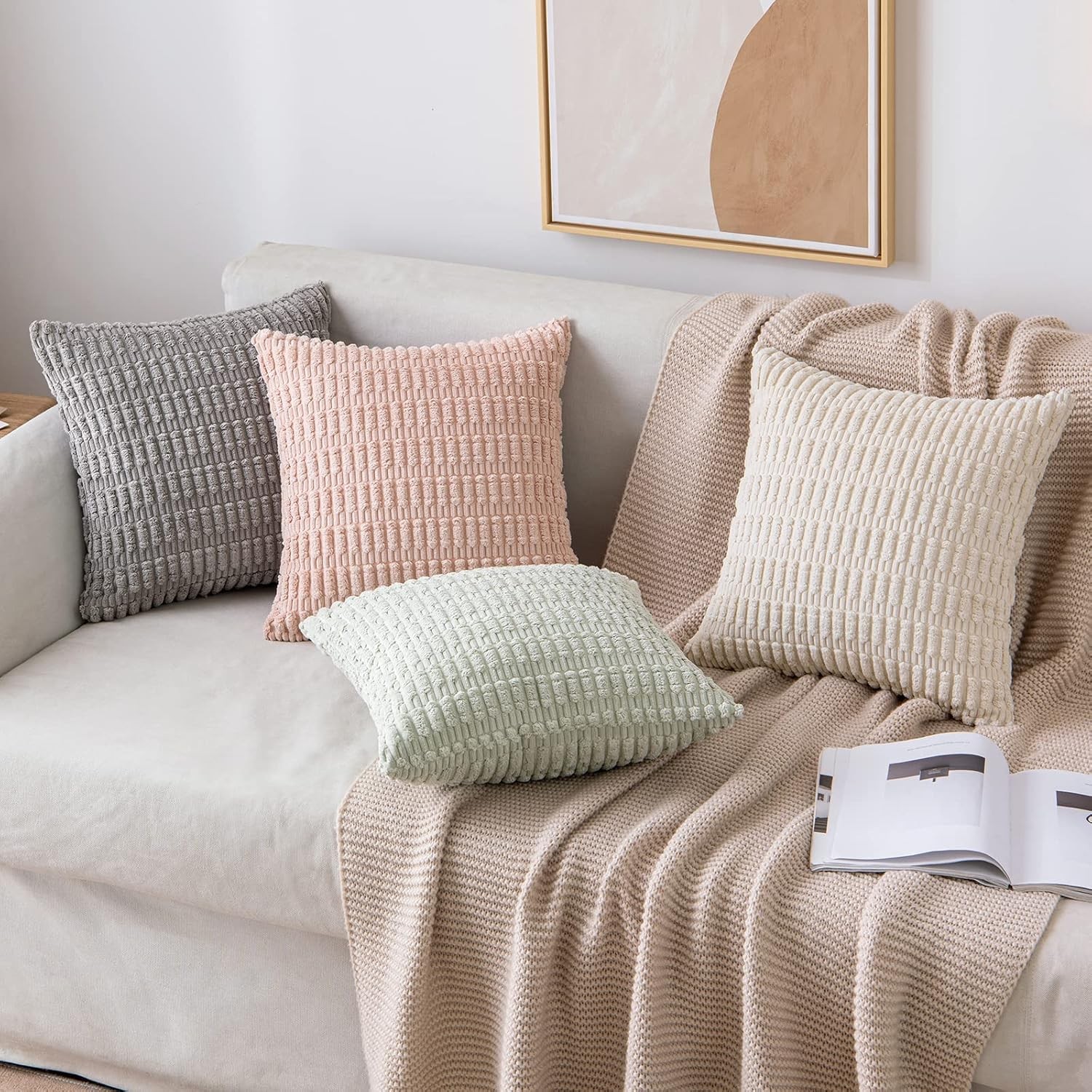MIULEE Pack of 2 Corduroy Decorative Throw 18" x (Pack 2), Cream White