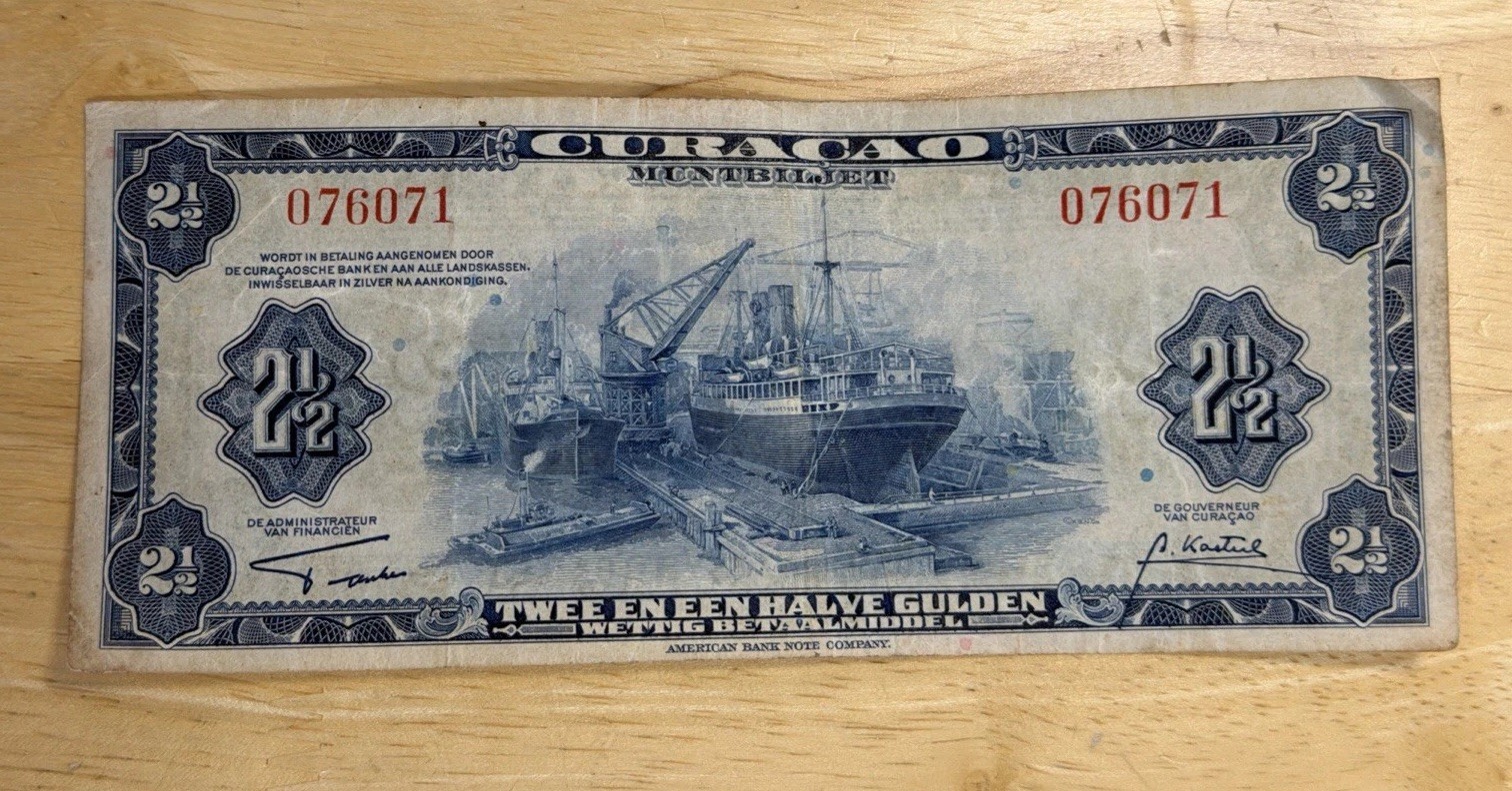 Curacao1942  2 1/2 Gulden Muntbiljet Banknote WW2  Rare Note