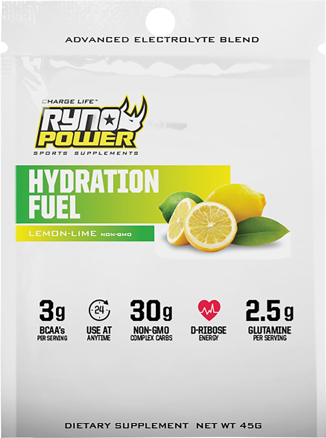 Ryno Power Hydration Fuel Lemon Lime Single Serving Electrolyte Drink
