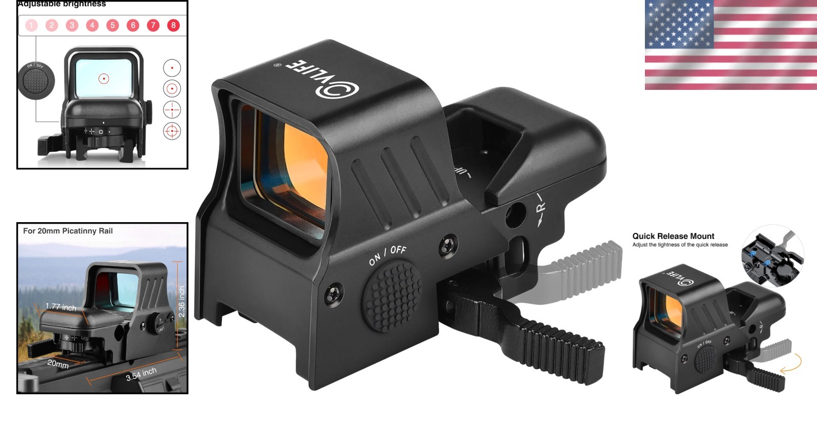 33mm Wide Objective Red Dot Optics with Shockproof Design - Tactical Advantage