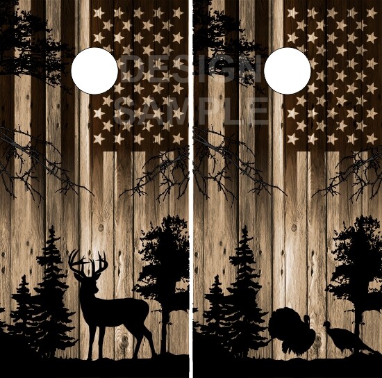 Deer Buck Turkey Wood Flag Cornhole Wrap Bag Toss Skin Decal Sticker