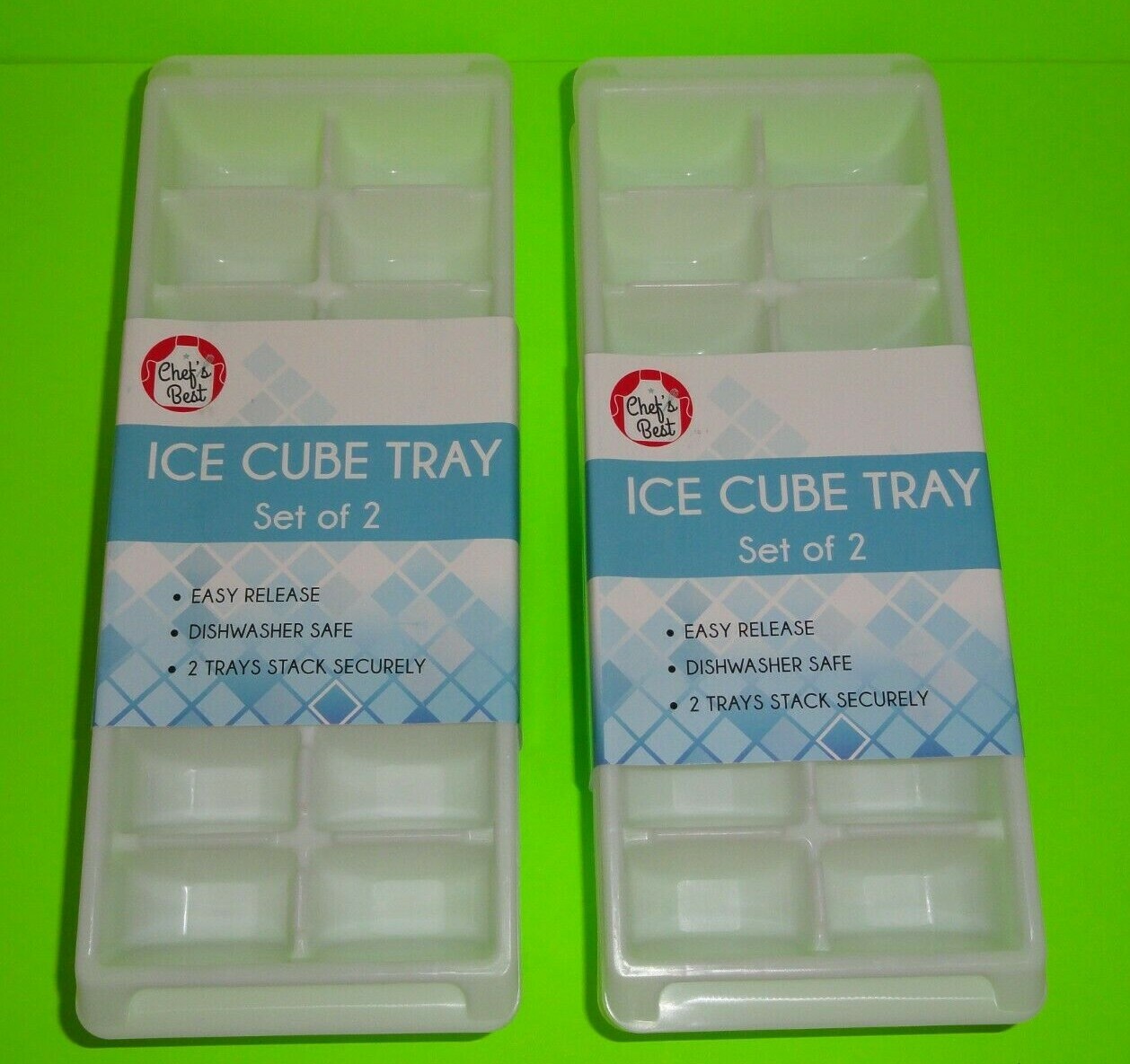 SET of 4 ICE CUBE TRAY Stackable Easy Release Dishwasher Safe Plastic White NEW