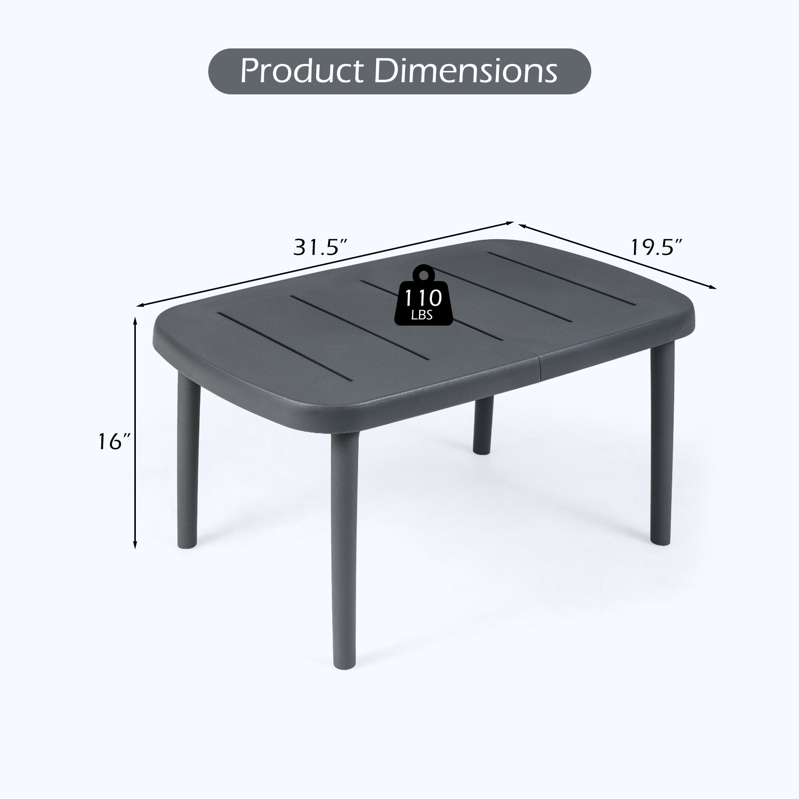 Outdoor Coffee Table, Rectangular Patio Storage Table with Aluminum Alloy Rods