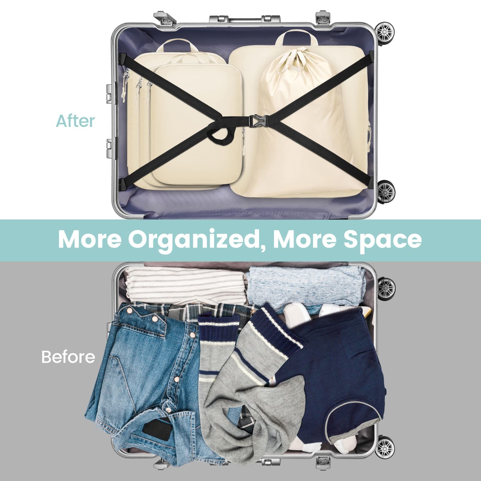 Compression Packing Cubes for Travel, 6 Set Lightweight Expandable Packing Cu...