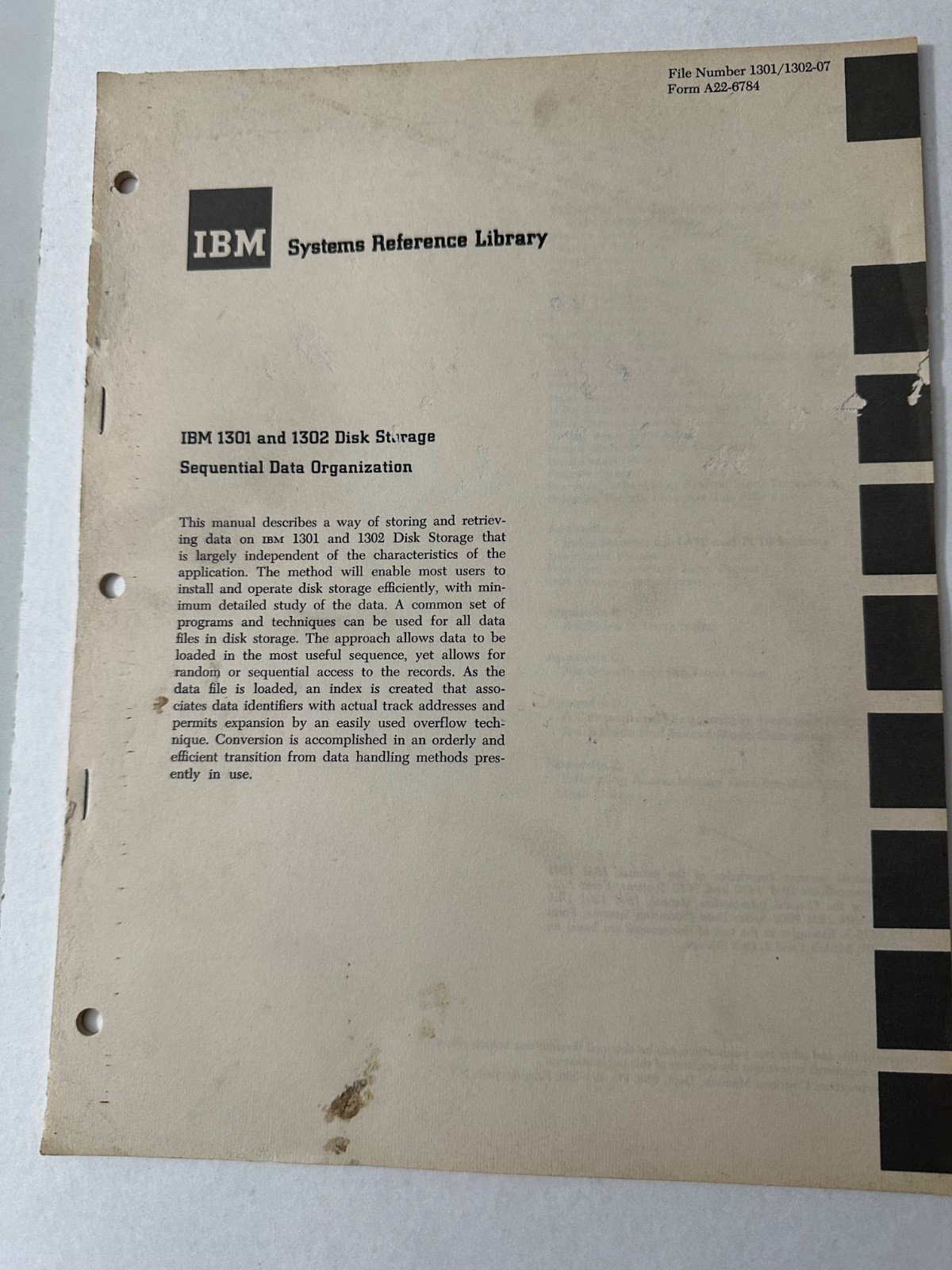 IBM SYSTEMS REFERENCE LIBRARY Original IBM 1301 & 1302 Disk Stora MANUAL -1960’s