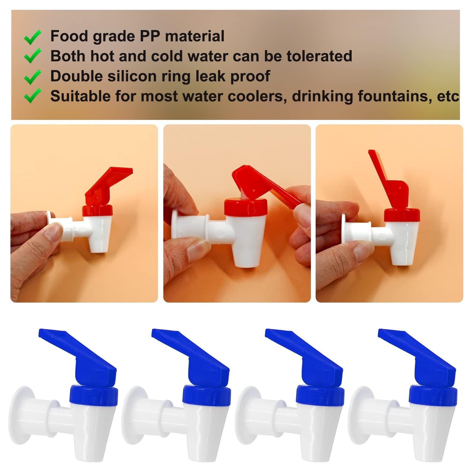 Replacement Cooler Faucet 2 Blue Internal Thread Plastic Spigot for Water Cooler