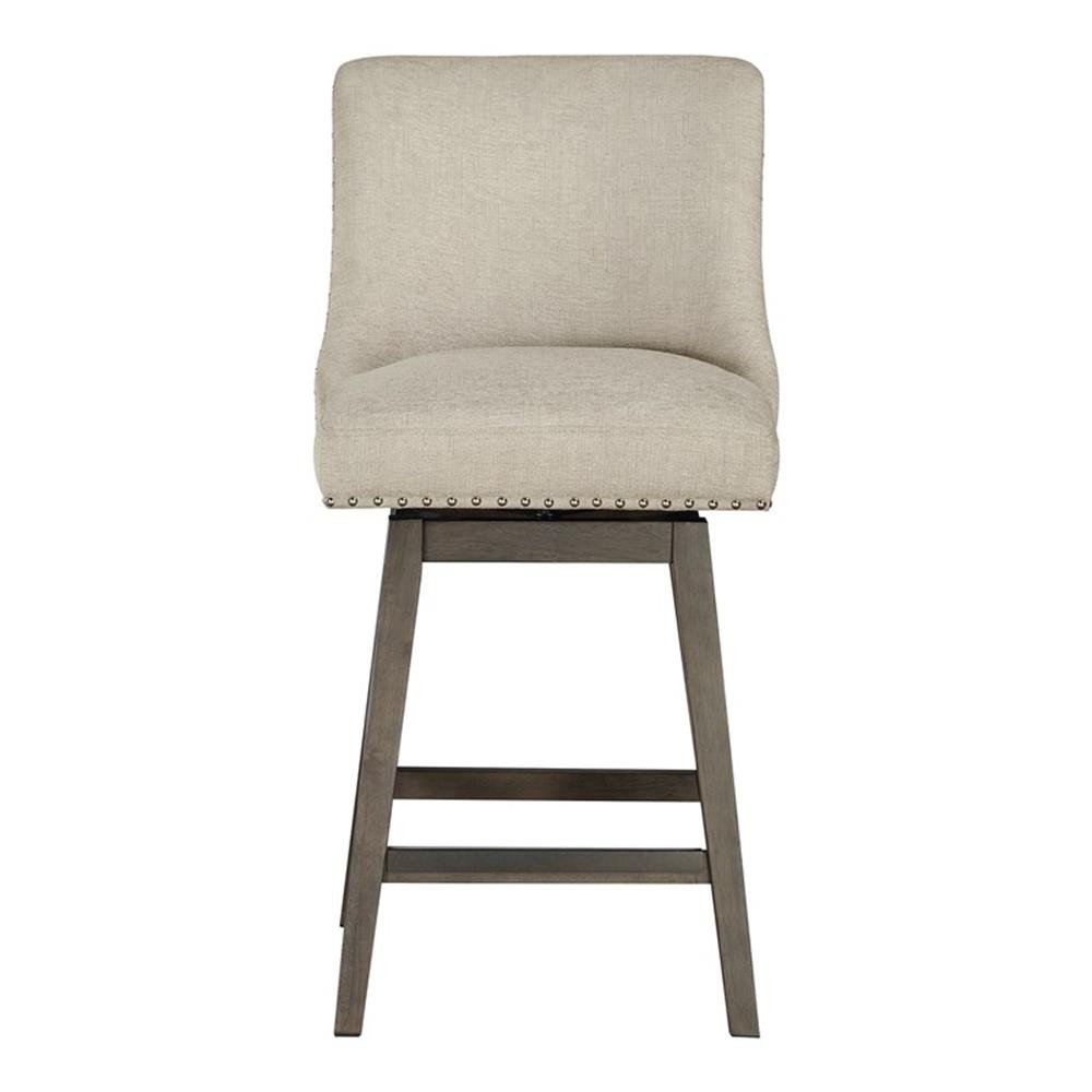 Home Square 26" Swivel Counter Stools in Beige Fabric with Gray Legs (Set of 2)