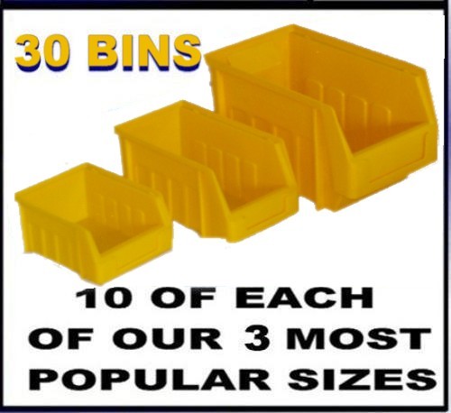 30 YELLOW  PARTS BIN BOX GARAGE STORAGE BINS IN 3 SIZES