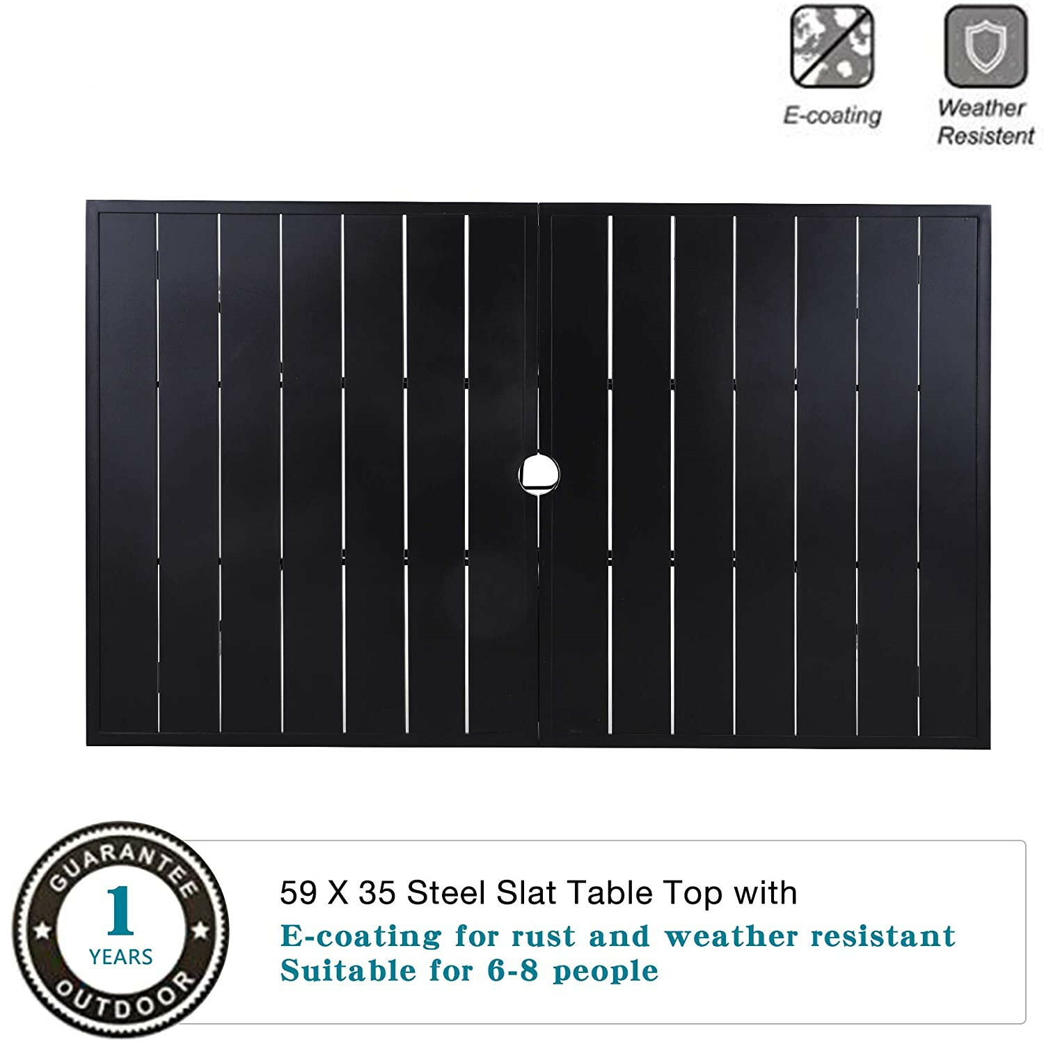 59inch Outdoor Dining Table Metal Rectangular Patio Dining Table w/Umbrella Hole