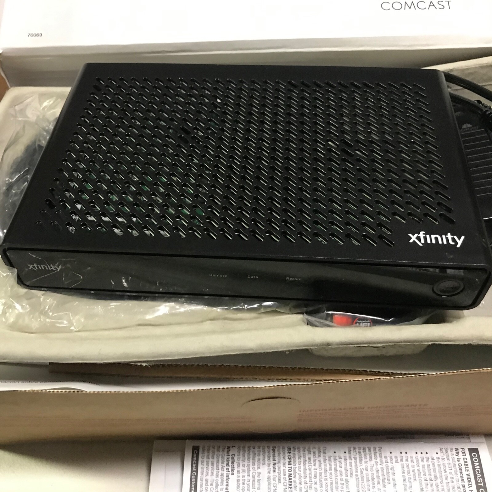 Comcast Xfinity TV PR150BNM Digital Set-Top Cable Box Power Supply Cable Remote