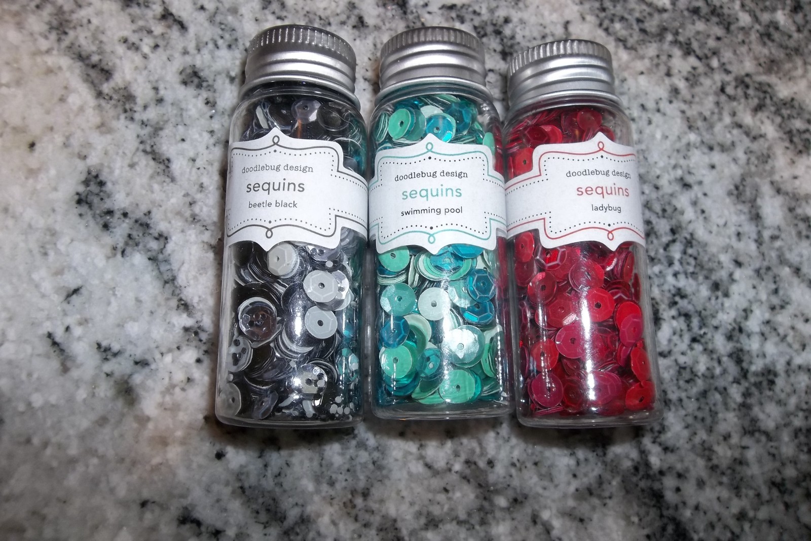 Doodlebug 3 Colored Sequins, Beatle Black, Ladybug & Swimming Pool New