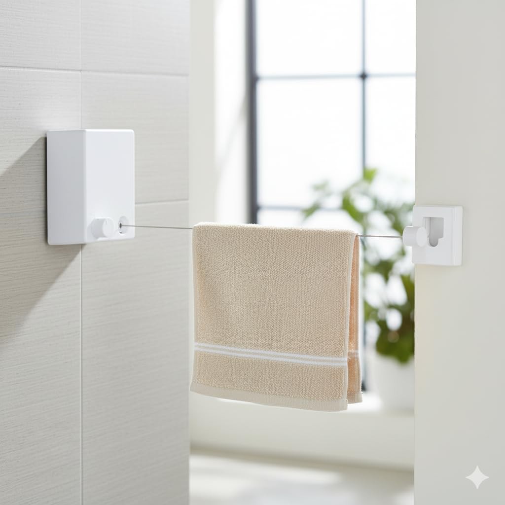 Dryline Retractable Clothesline, White, Indoor Outdoor Wall Mounted Drying Ra...