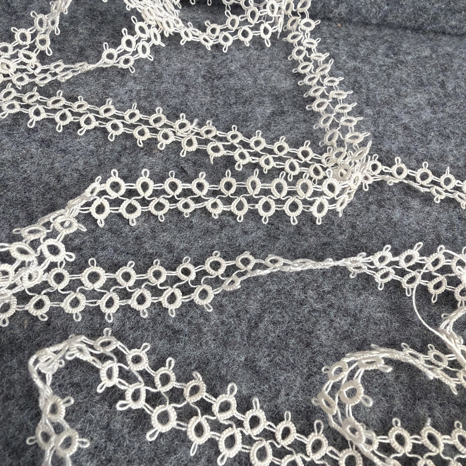 Vtg Tatting Hand Tatted Lace 5/8" White Doll Dress Trim 2 Pcs 140” Total Unused