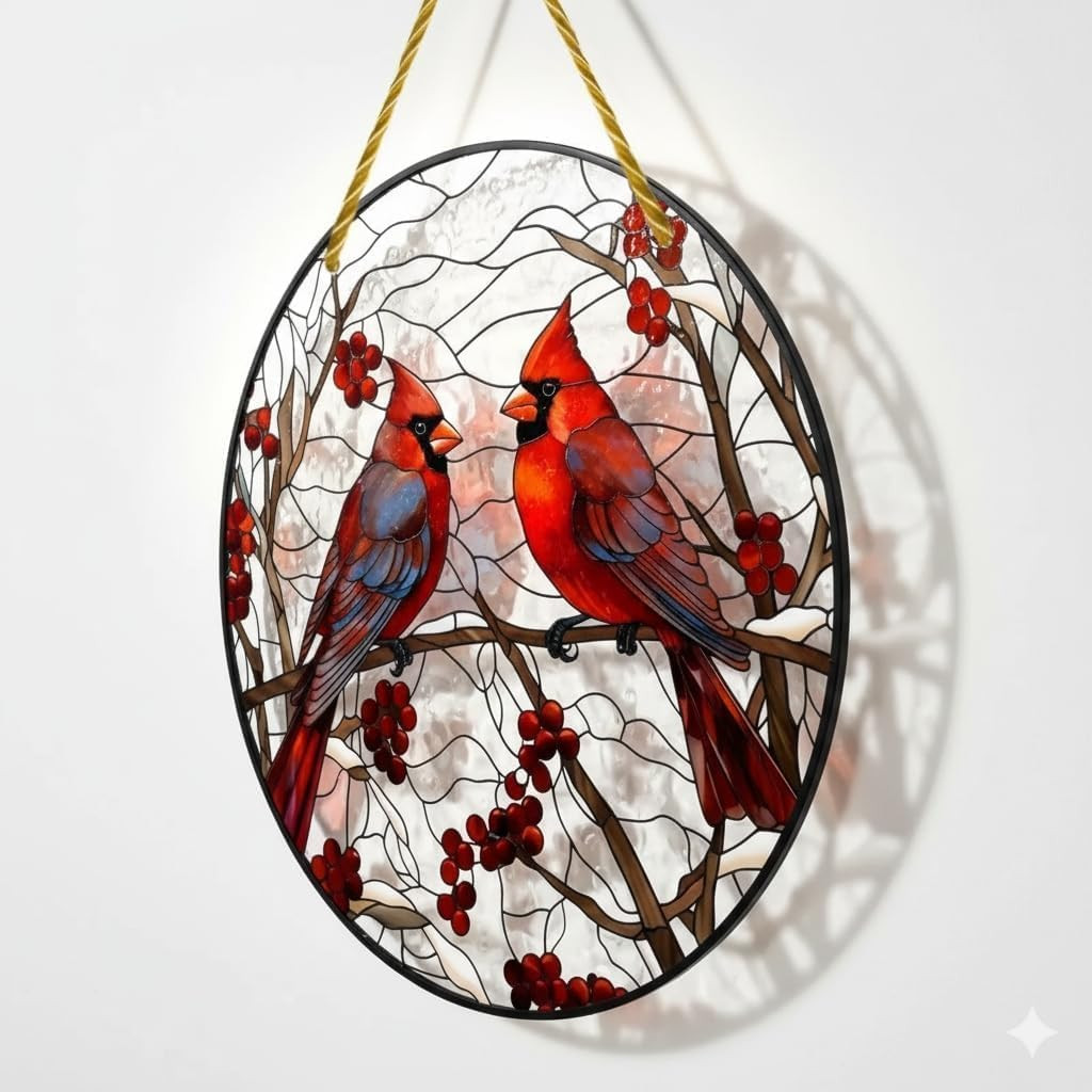 Cardinals Decor, 8 Inch Cardinal Gifts, Cardinal Stained Window Hangings Suitabl