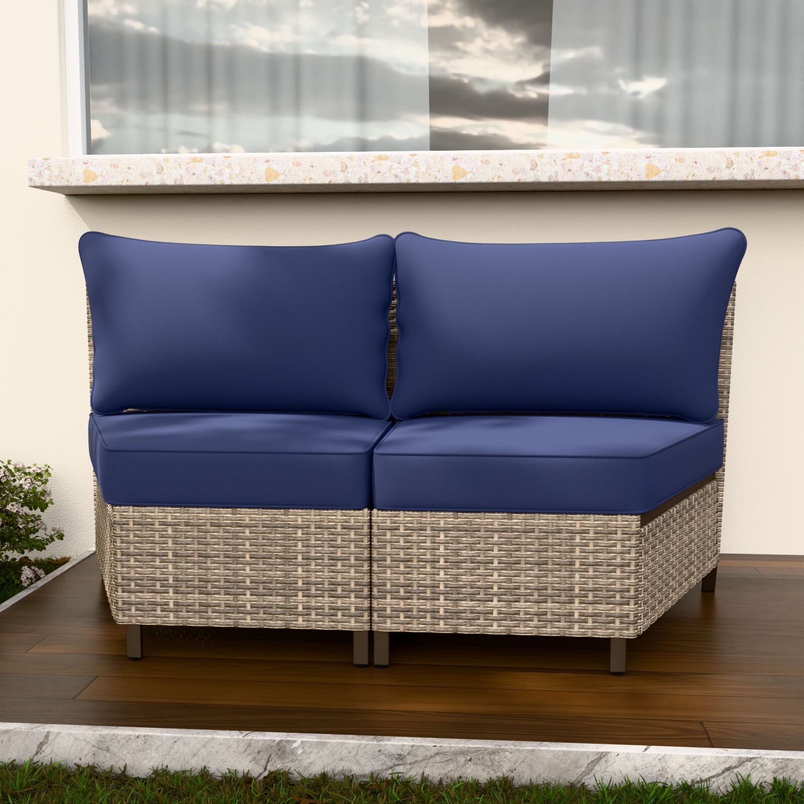 EAGLE PEAK Coastal Vista Curved Outdoor Wicker Sofa with Cushions
