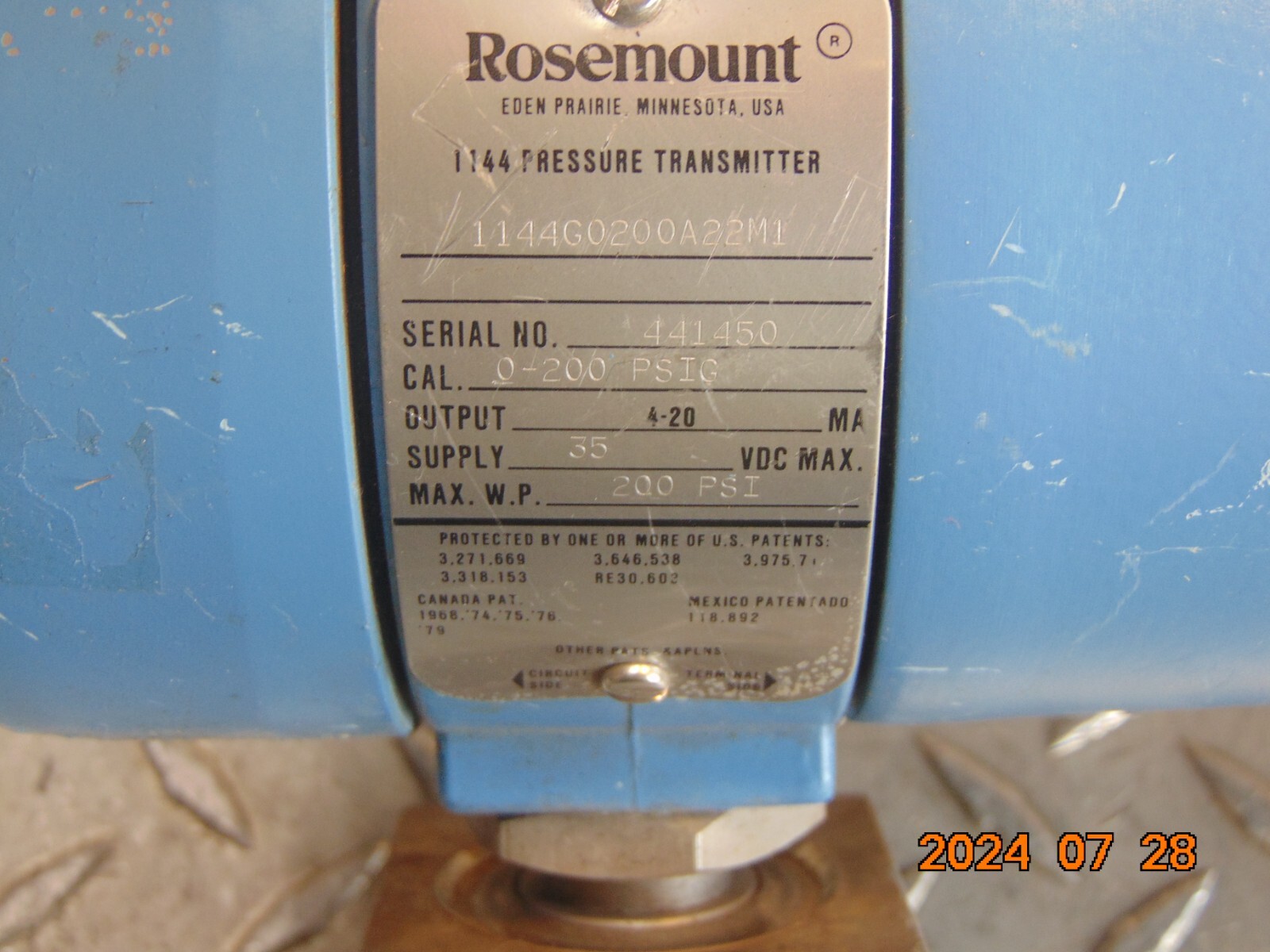 ROSEMOUNT 1144G0200A22M3 1144 PRESSURE TRANSMITTER