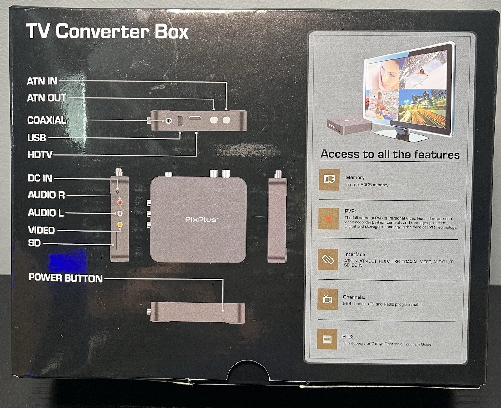 PixPlus Digital TV Converter Box Bundle with DVR & 64GB Built-In Memory