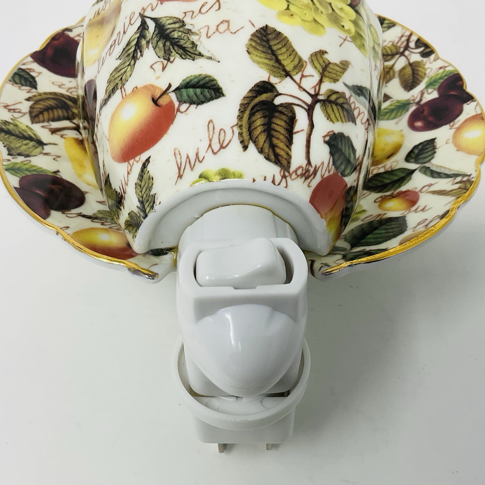 Baum Bros Formalities Night Light Tea Cup & Saucer Fruit Pattern Gold Rim Dining