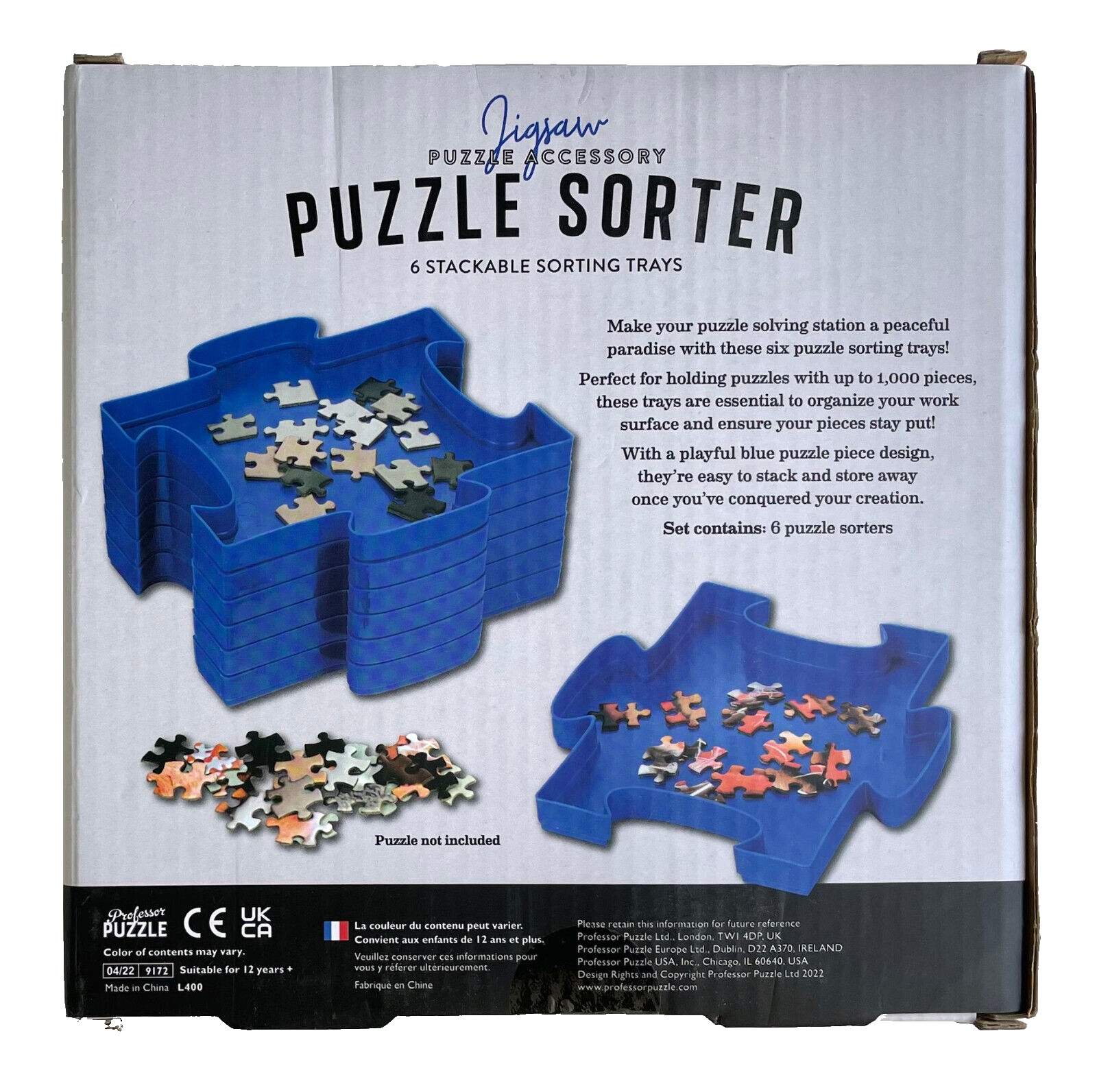 PUZZLE SORTER 6 Stackable Sorting Trays Jigsaw Accessory NEW Box Fun Blue Design