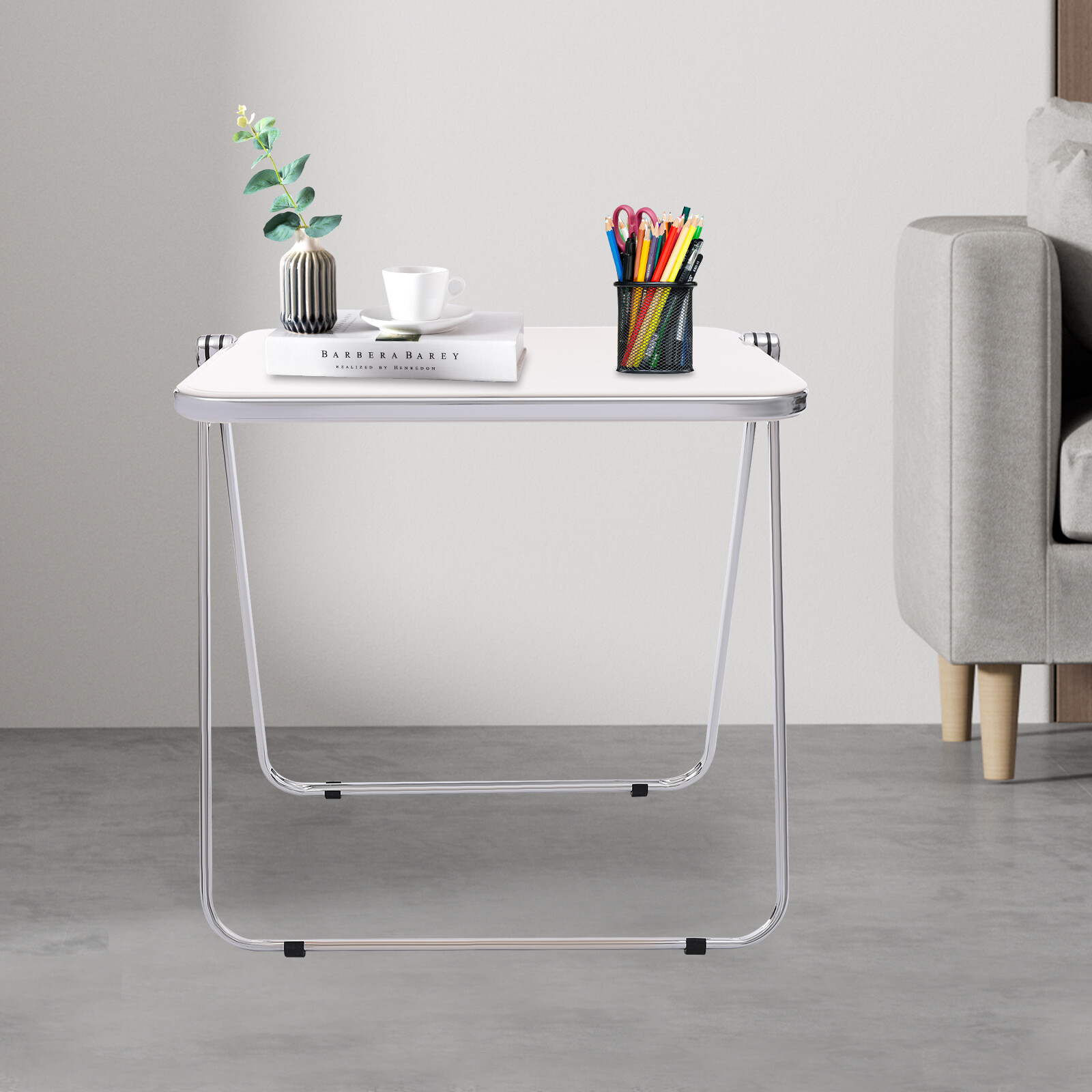Foldable Acrylic Tray Table, Modern TV Tray, Small Folding Desk Space-Saving
